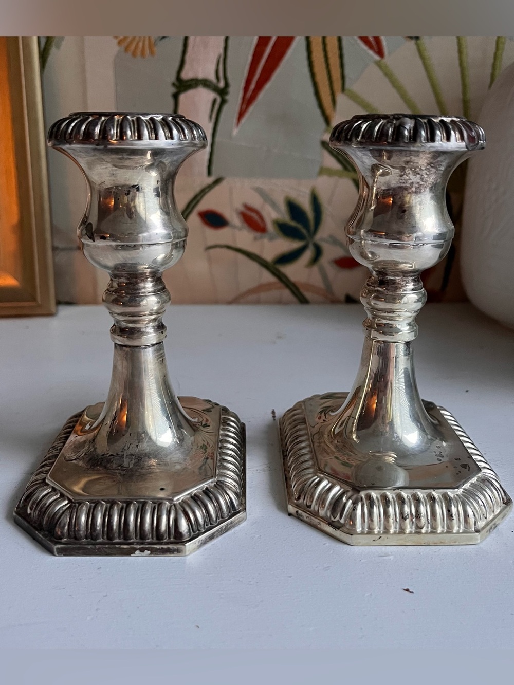Sheffield Silver pair of vintage silverplate candlestick holders